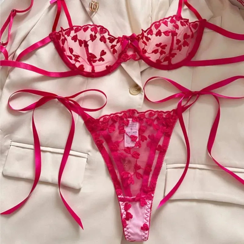 Exotic Fantasy ชุดชั้นใน Underwire Bra กางเกง 2 ชิ้น Sheer ตาข่ายเย็บปักถักร้อยชุดชั้นในสำหรับสตรี — image 2