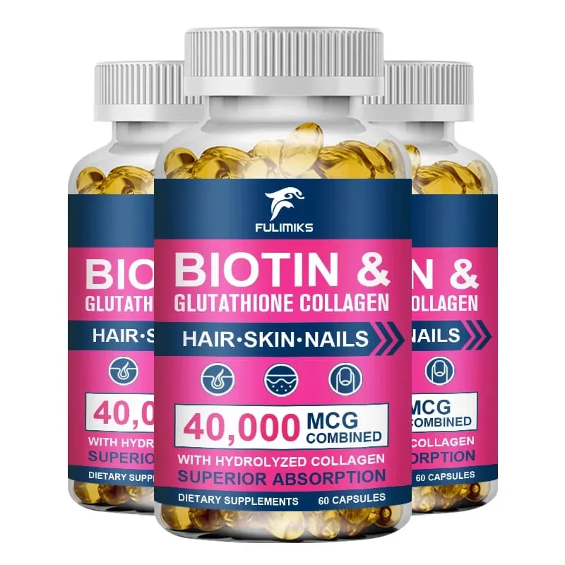 Biotin 40000mcg Combined Capsules with Collagen & Glutathione Promotes Hair Skin Nail Health & Natural Beauty Vitality — image 9