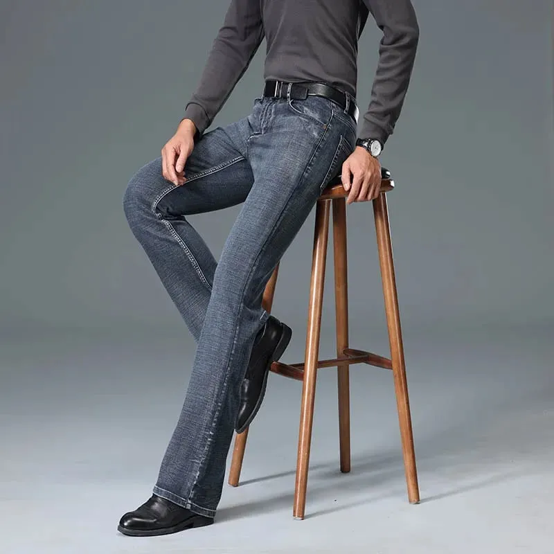 2026 Autumn And Winter Men's Mid Waist Micro Flared Jeans High-End Loose And Comfortable Blue Gray Casual Pants — image 3