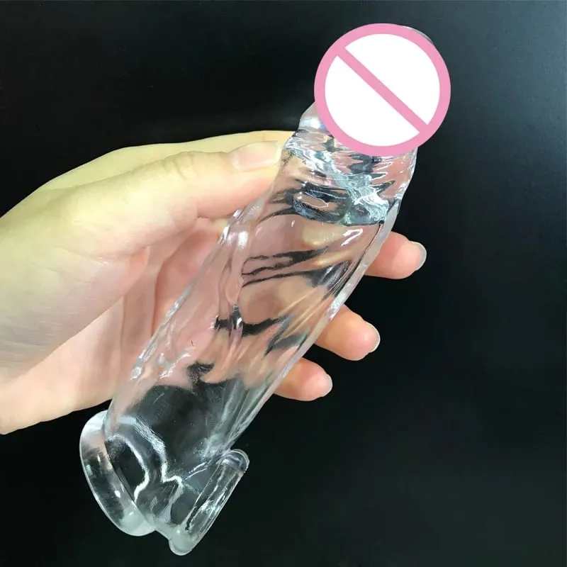 Highly Elastic Crystal Condom Reusable Penis Extender Sleeve Delay Ejaculation Pagpapalaki ng Penis Intimate Goods Mga Sex Toys Para sa Mga Lalaki