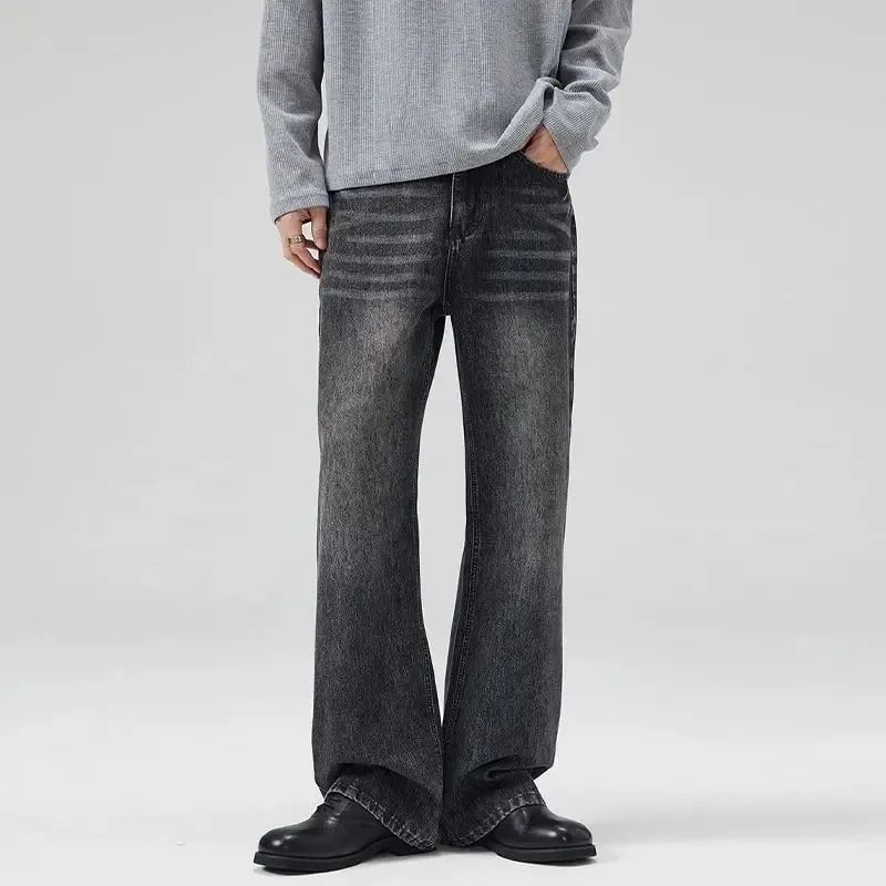 2025 primavera nuovi uomini jeans svasati pantaloni in denim con taglio a stivale dritti jeans grigi vintage uomo comfort pantaloni da uomo fondo a campana