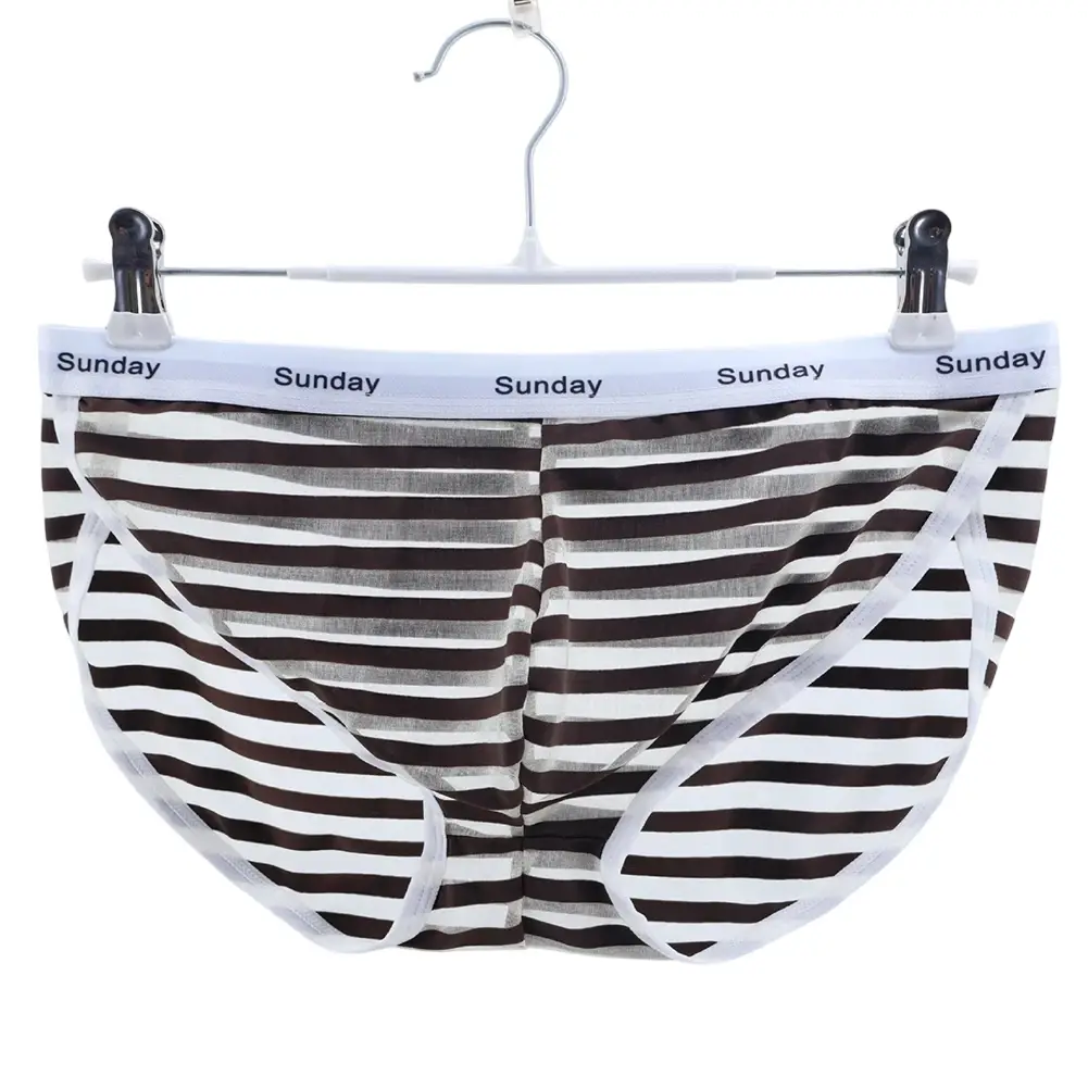 Men Casual Transparent Striped Mesh Briefs Side Fork Panties Shorts Breathable Pouch Man Comfortable Home Underwear — image 7