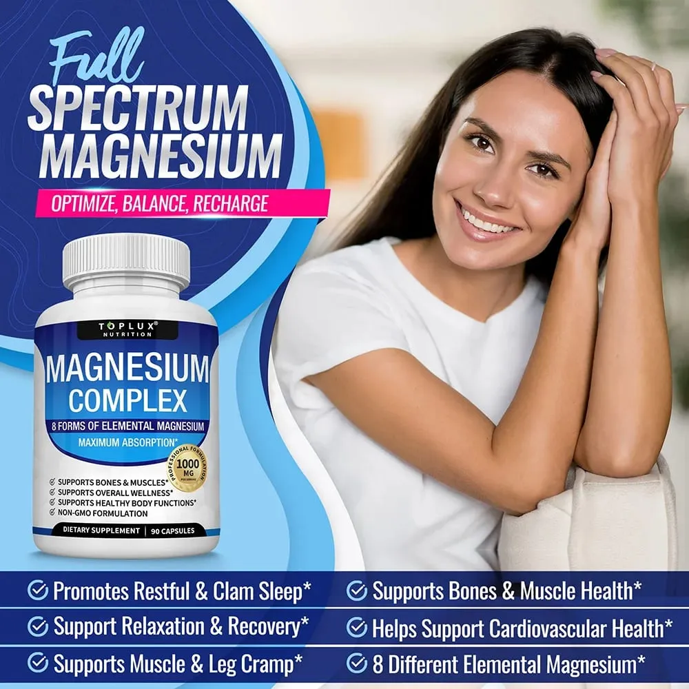 Integratore Magnesium Complex 1000MG - Citrato e malato di glicinato di magnesio - Supporto per il sonno, sollievo dallo stress, muscoli e rilassamento — image 5