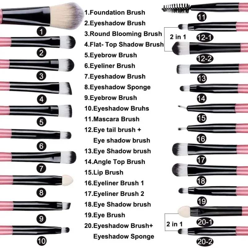 20 szt. Zestaw pędzli do makijażu Eyeliner mieszający policzki Kosmetyczne pędzle do podkładu pod oczy Profesjonalny kompletny zestaw do cieni do powiek do twarzy — image 4