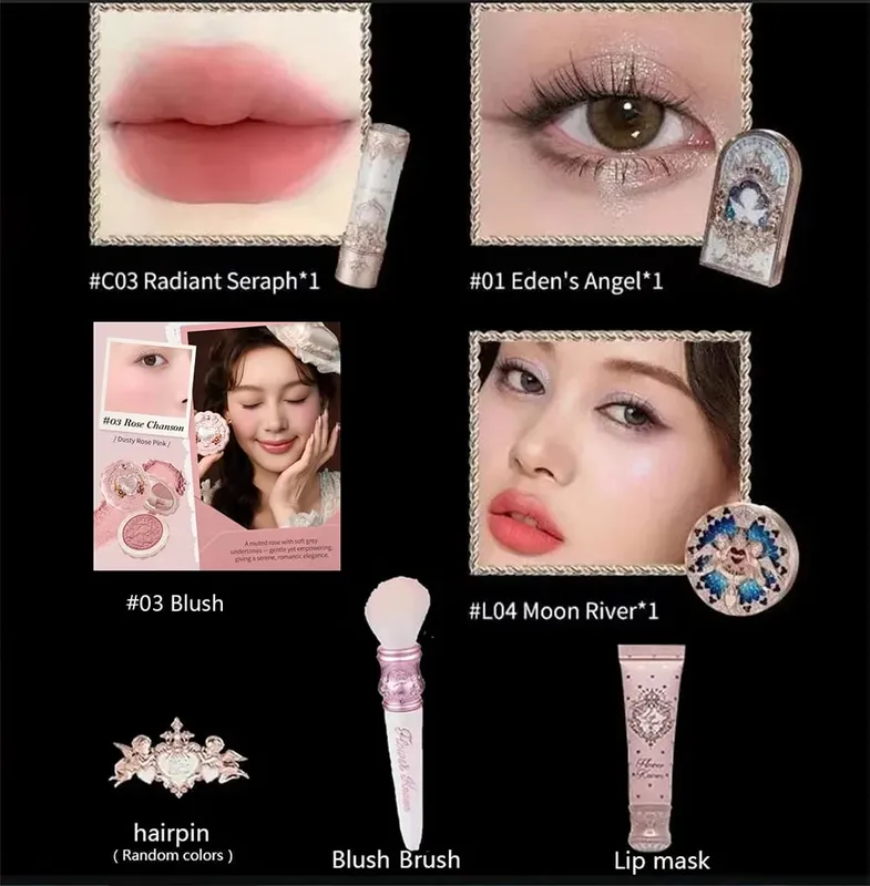 Коллекция Flower Know Little Angel, подарочная коробка для макияжа, тени для век, румяна, крем, матовая помада, хайлайтер, полный комплект «все в одном» — image 9