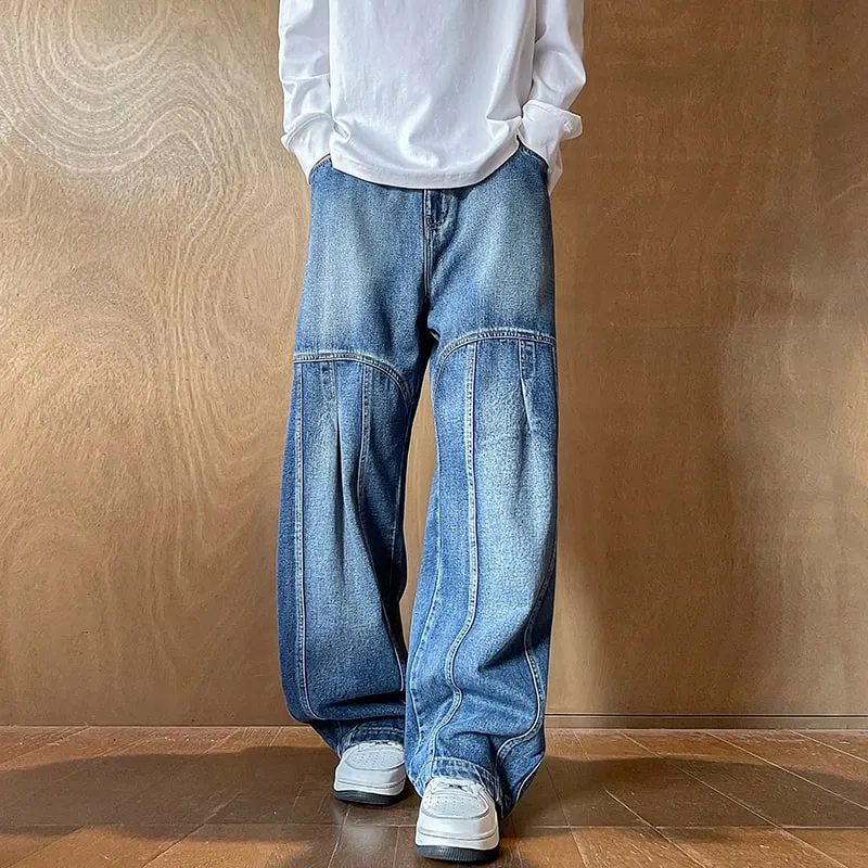 Herren Jeans Mann Hosen Frühling American Retro Patchwork Bequeme Große Größe Lose Denim Hosen Plus Size Böden Stilvoll Lässig