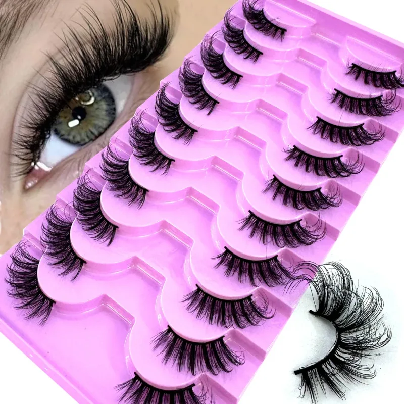 Halve vipper 10 par halve vipper Bløde naturlige katteøjevipper Makeupværktøj Falske øjenvipper Extension Fluffy Faux Cils — image 12