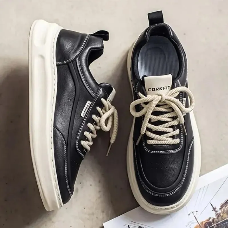 ผู้ชายรองเท้าผ้าใบฤดูใบไม้ผลิฤดูร้อนรองเท้าสบายๆพื้นผิวเรียบหนา Lace Up Minimalist ทุกวันรองเท้า