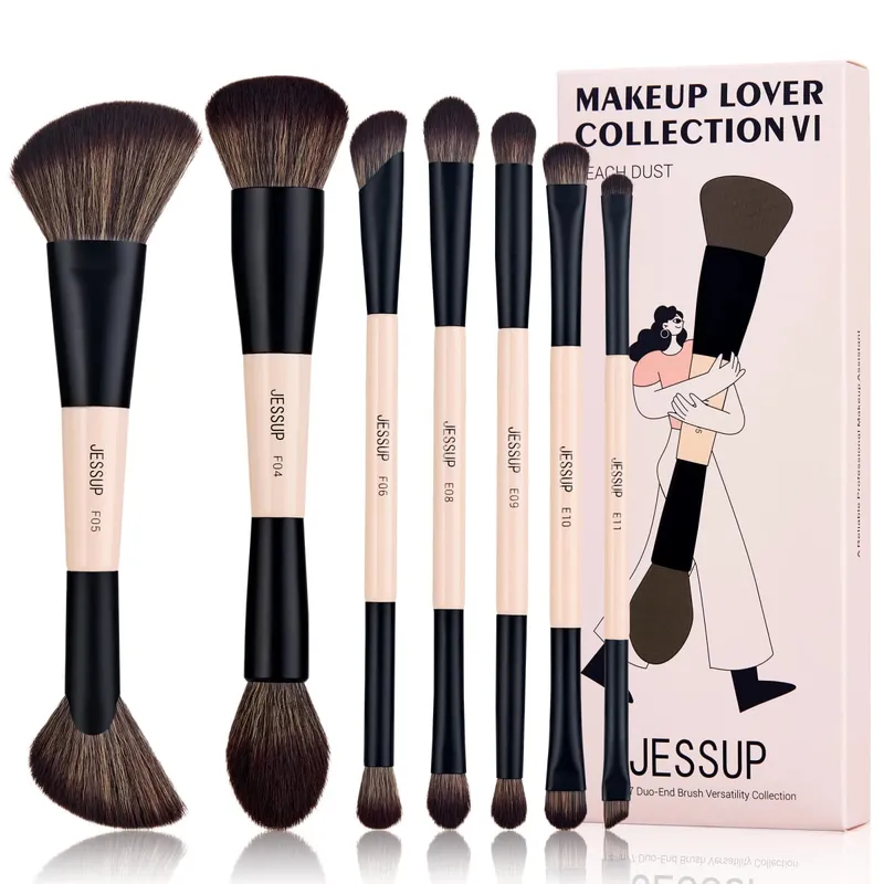Jessup Make-up Kwasten Set Dubbelzijdig Make-up Kwasten Foundation Contour Blush Blending Wenkbrauw Schaduw Vezel Helder Cyaan T501