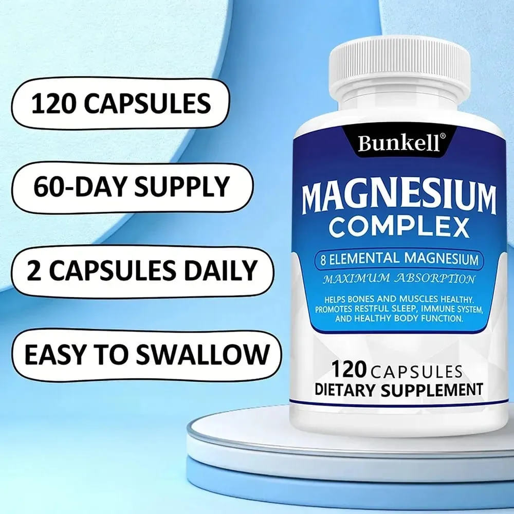 Magnesium Complex Supplement 8 Elemental 1000mg - para sa Bones Muscle Recovery Energy Vegan Non-GMO 120 Capsules — image 6