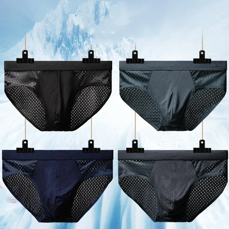 Men's Ice Silk Underwear Briefs Breathable Underwear Bamboo Carbon Fiber Anti-Bacterial Comfortable Hollow Underwear Pants Cold — image 8