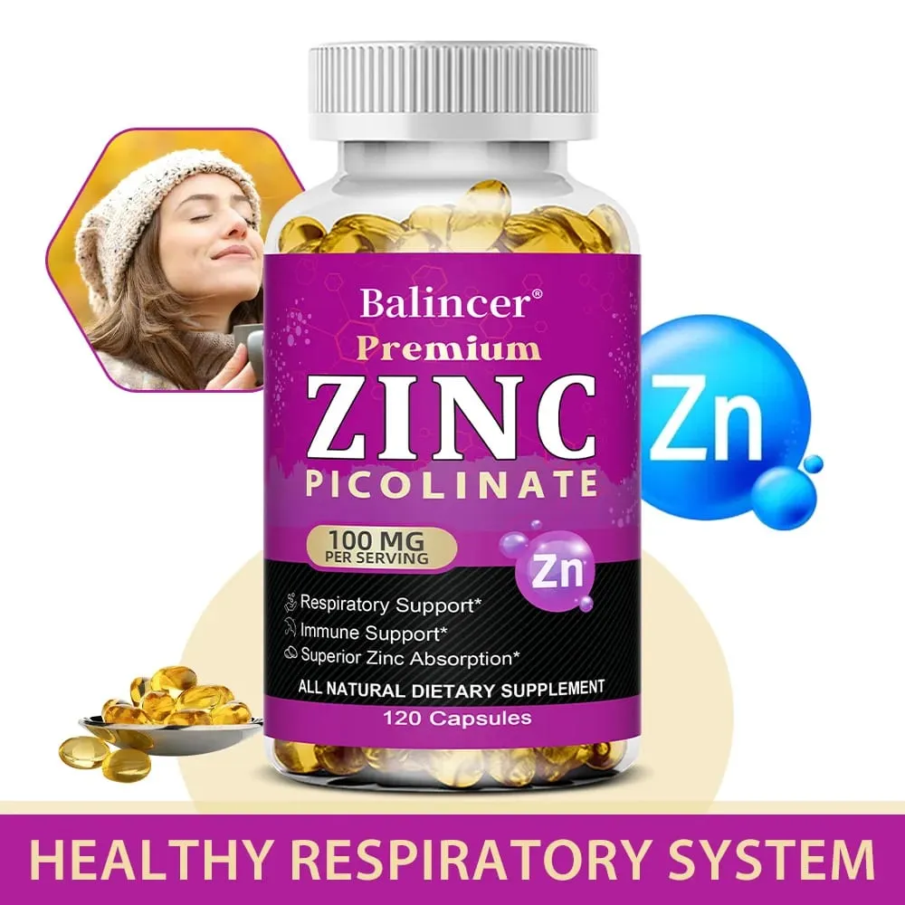 Capsules de picolinate de zinc 100 mg - Soutien immunitaire respiratoire Santé de la peau et des os Supplément hautement absorbé — image 1