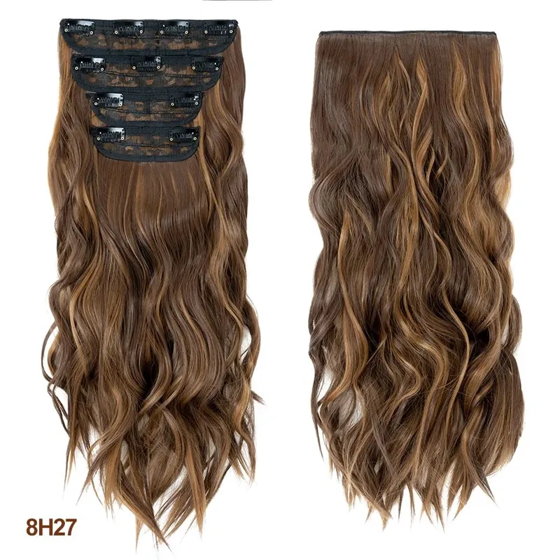 4 pièces ensemble pince dans les Extensions de cheveux mettre en évidence ondulé bouclés longs postiches synthétiques pour les femmes 22 pouces 180g pinces à cheveux cheveux — image 15