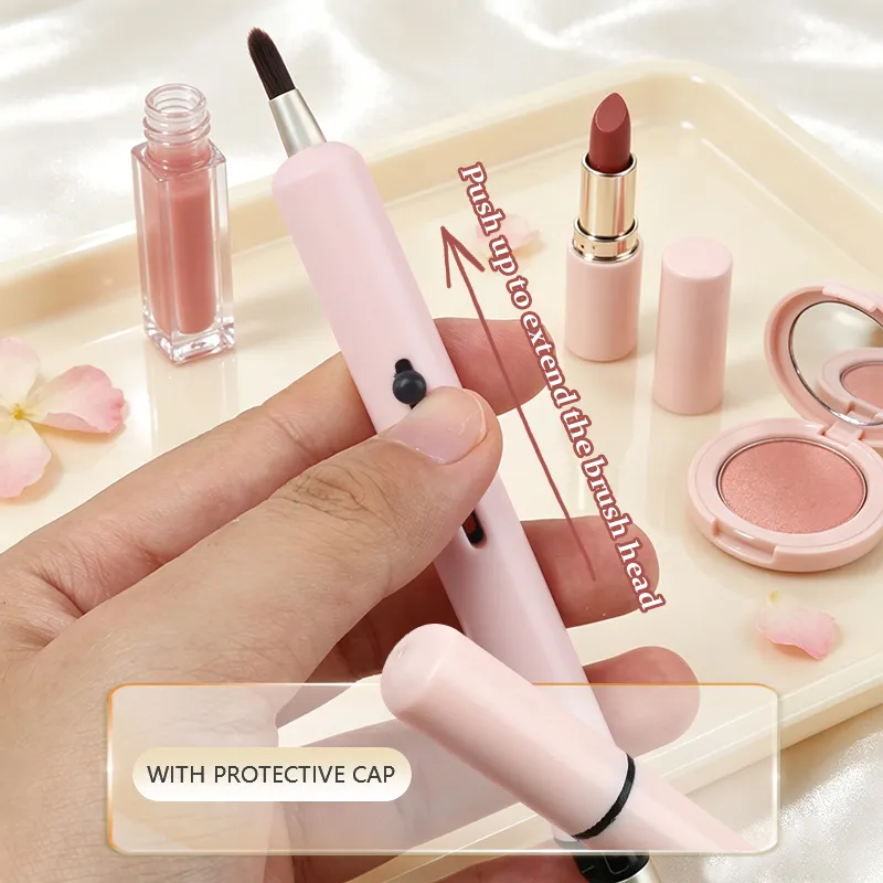 1ks zasouvací štětec na rty s dvojitým zakončením Silikonová míchací hlavice na make-up z měkkých vláken pro štětce s aplikátorem lesku na rty — image 4