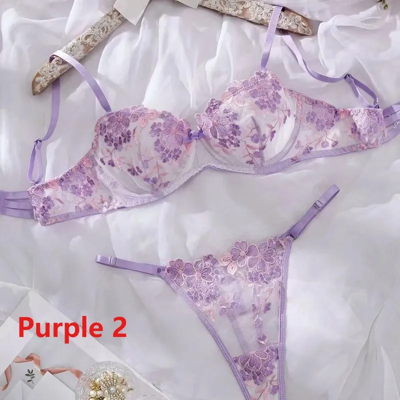 Sexy Lingerie Woman Lace Transparent Underwear Embroidery Brief Set female Bra Kit Push Up Breves Sets Thin Bras New Bragas — image 8