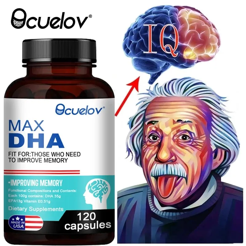 Bcuelov MAX DHA-verbessert das Gedächtnis, schützt das Sehvermögen, die Intelligenz, aktiviert die Gehirnzellen und verbessert die Gehirnermüdung. Nahrungsergänzungsmittel