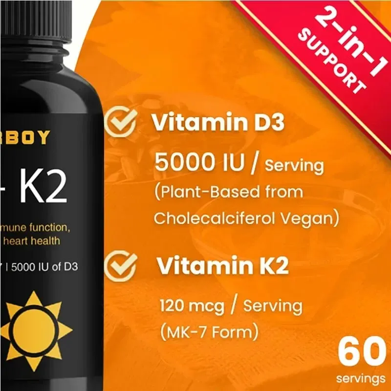 Vitamin D3+K2-Kapseln – zur Regulierung des Kalziumstoffwechsels, Förderung der Gesundheit von Knochen, Herz und Immunsystem