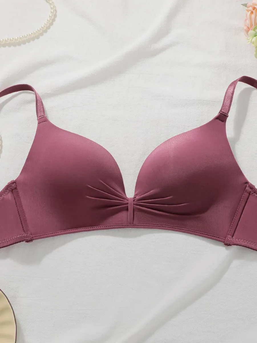 Einfarbiges Spitzen-BH-Set für Damen, drahtlos, ohne Bügel, Push-Up-BH und Höschen, 2-teiliges Set, tägliche, bequeme Dessous — image 3