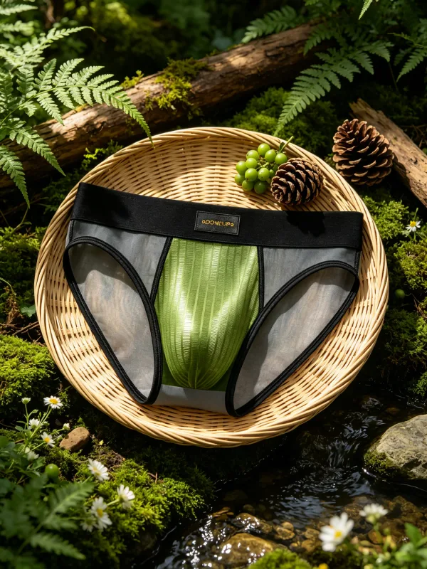 Slips Patchwork en maille transparente pour hommes, pochette brillante à rayures verticales, taille basse, large ceinture élastique, sous-vêtements respirants pour hommes DP923 — image 17
