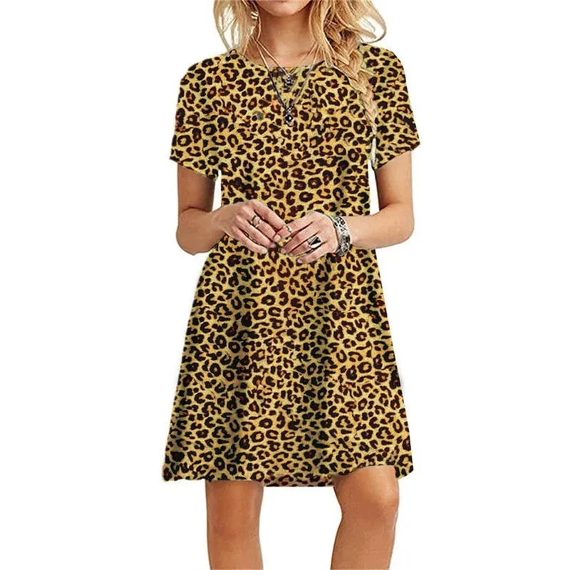 Leopard Muster Frauen 3D Druck Mode Kleider Kurzarm Sommer Lose Beiläufige Kurze Kleid Streetwear Damen Mini Kleid — image 6