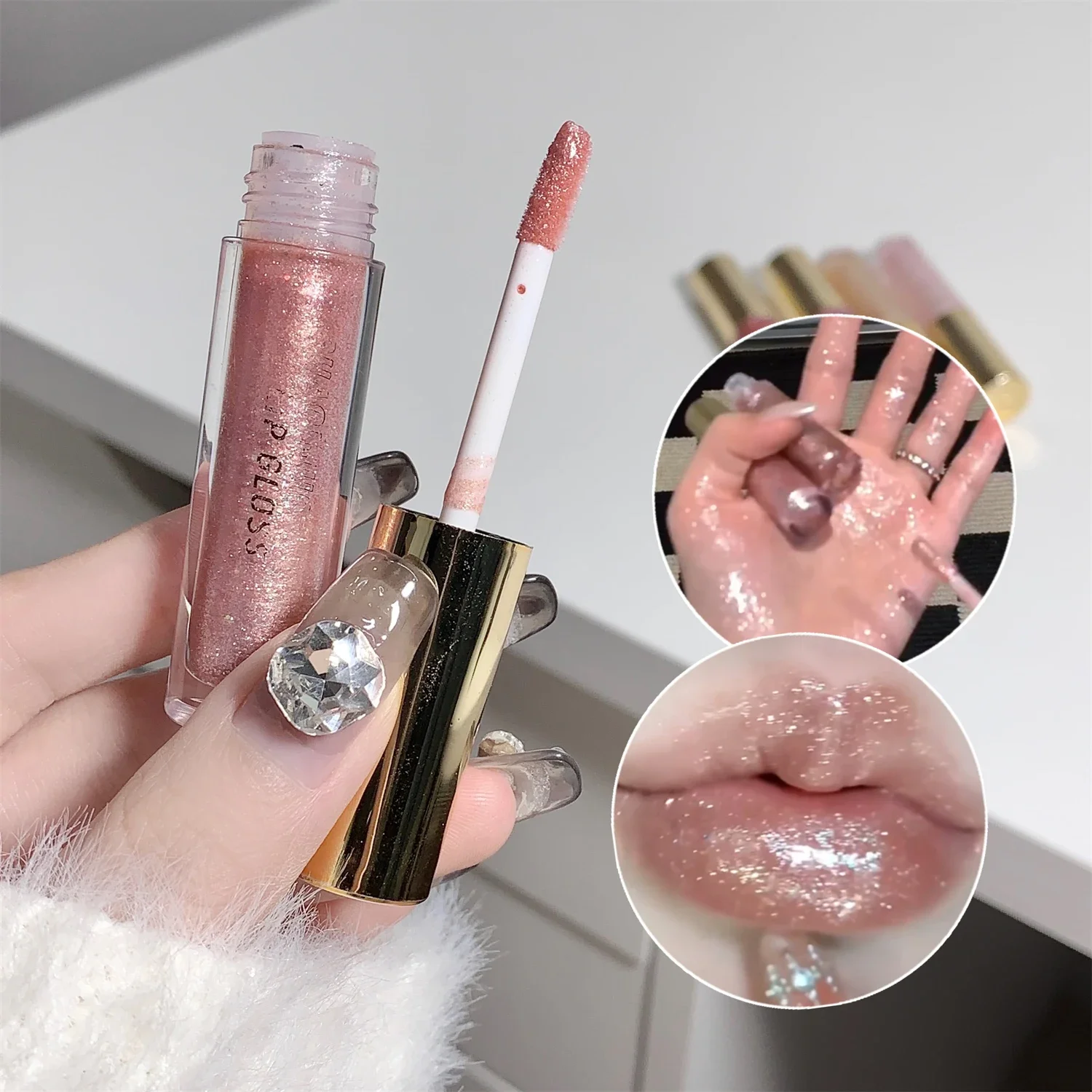 Pearl Diamond Glitter Lip Glaze, langanhaltende, feuchtigkeitsspendende, aufpolsternde, glänzende Lippentönungsöl, Make-up-Spiegel, Wasser, leichte flüssige Lippenstifte — image 4