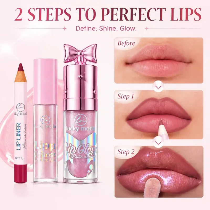 Kit Solekan Bibir Model Bertuah Pensel Pelapik Bibir&Set Penggilap Bibir Berkilau Pelembap Kilauan Bibir Kilauan Bibir Pakai Panjang Pen Garis Bibir — image 6