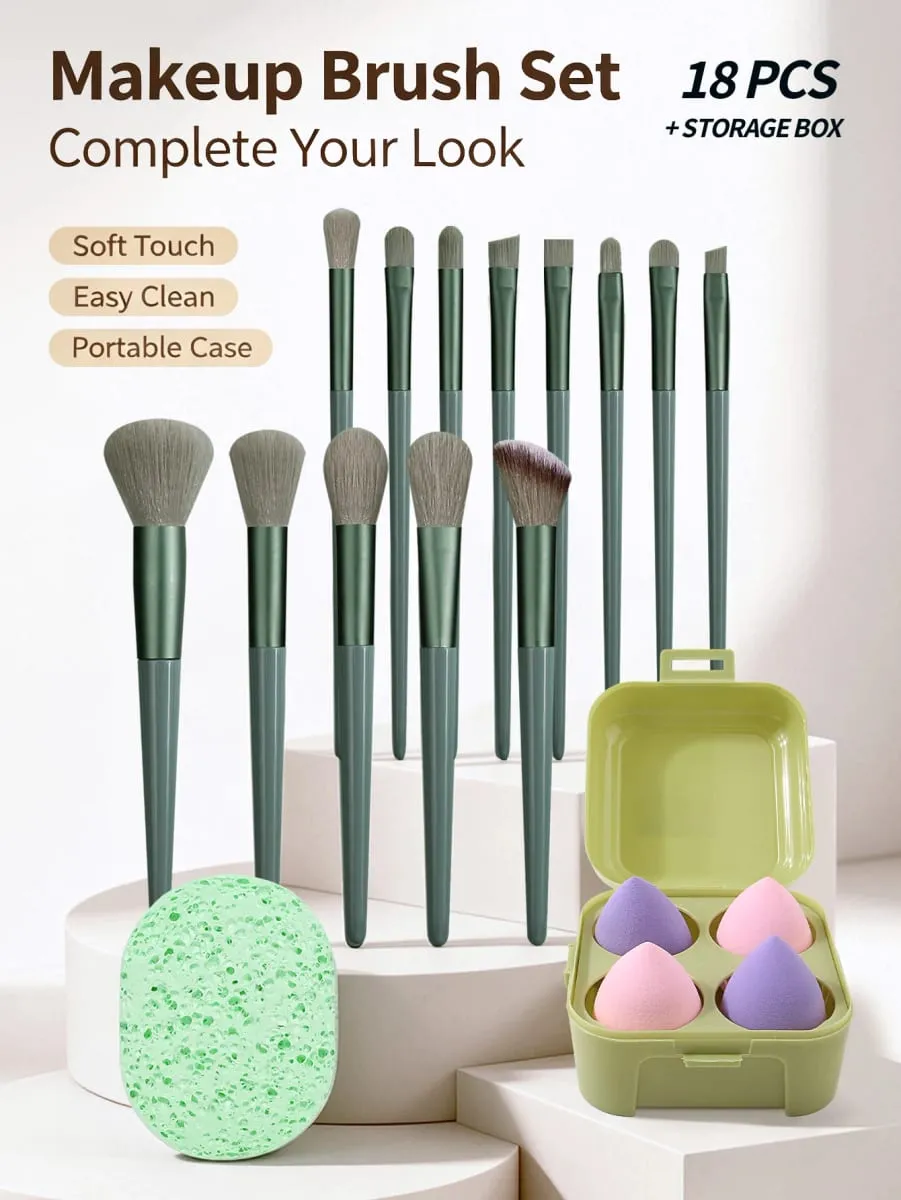 Set di pennelli per trucco multifunzionale da 19 pezzi con scatola di immagazzinaggio Pennelli morbidi con bignè per trucco e spugna detergente Trucco completo per il viso — image 3