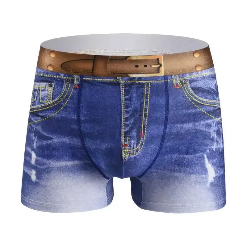 1PCS Men's underwear denim print cotton U-shaped design, breathable boxer, men's comfort cotton — image 3