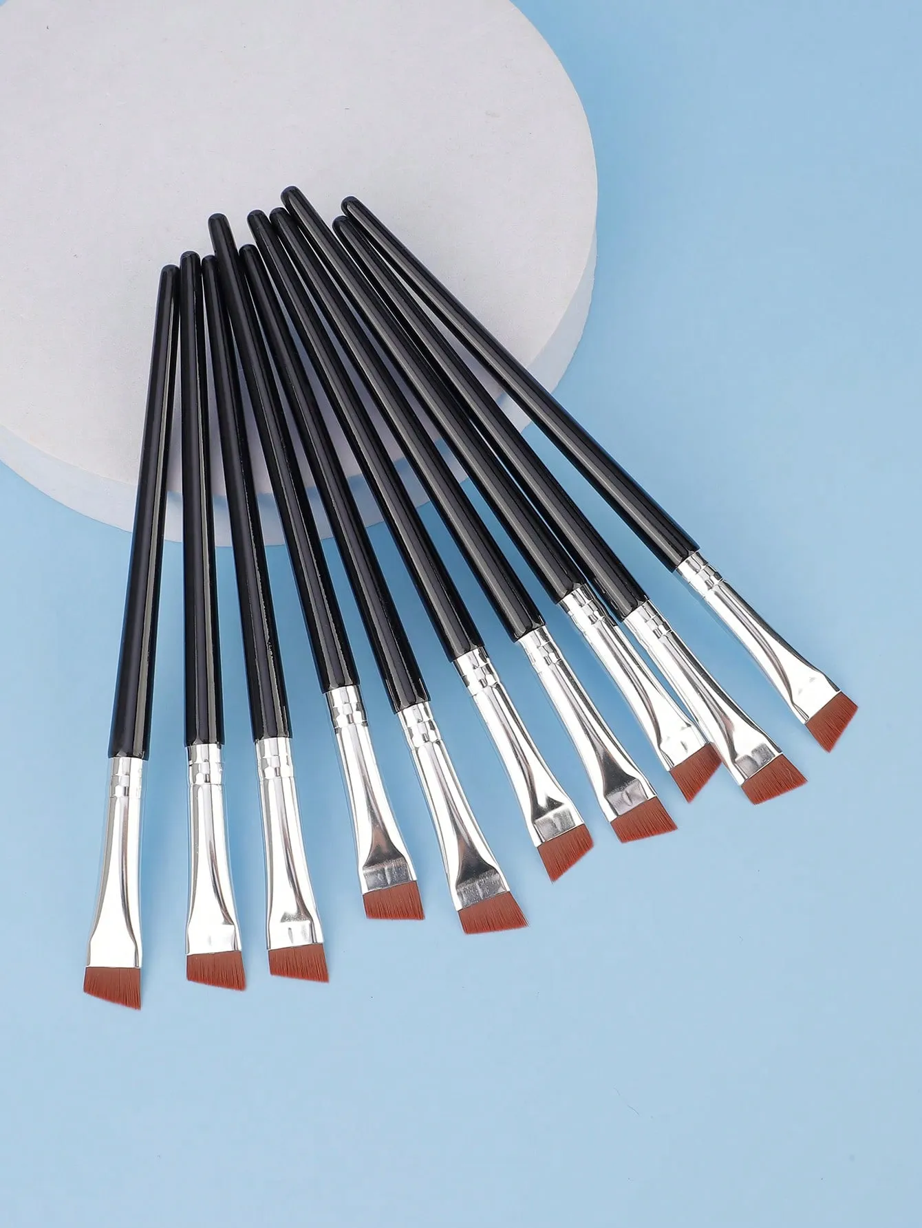 10 stykker vinklede øjenbrynsbørster Øjenbrynfarvet børste Flad tilspidsede øjenbrynskoncealerbørste Øjenmakeupbørster — image 3