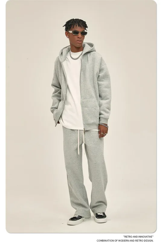 New Men Double Headed Zipper Fleece Hoodies Unisex Loose Basic Solid Warm Hooded Sweatshirts Coats For Winter HY0633