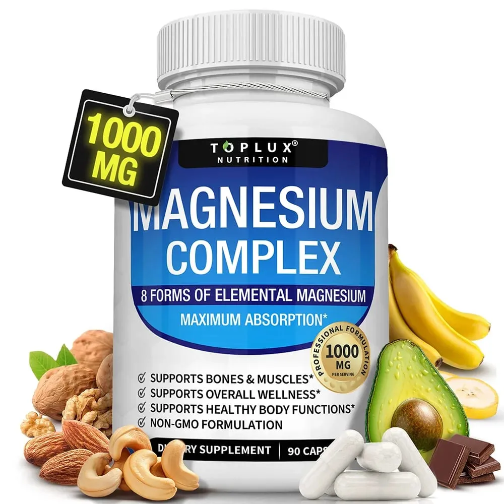 Integratore Magnesium Complex 1000mg - Magnesio Glicinato Citrato Malato Taurato per Ossa Energia Muscolare 90 Capsule Vegane — image 2