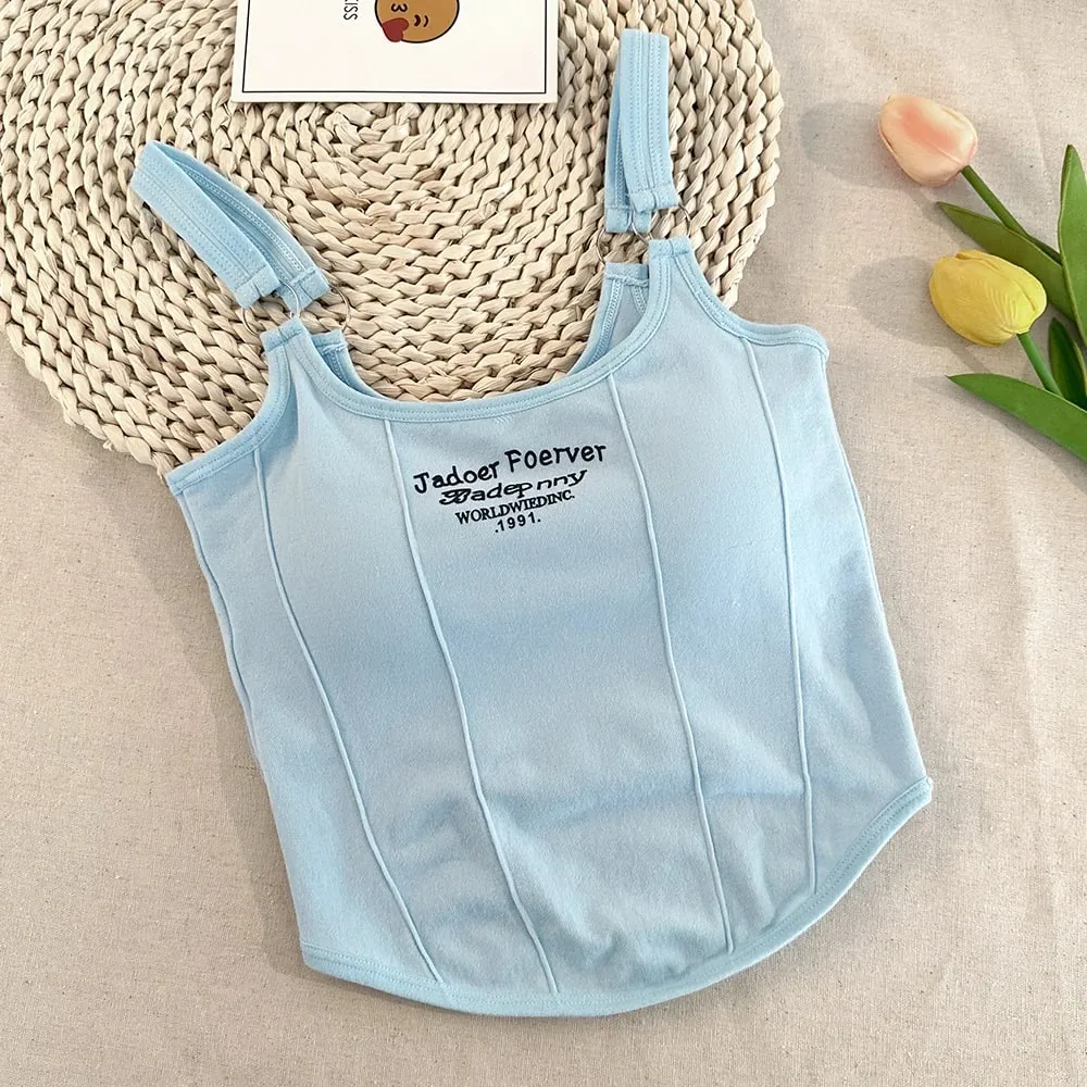 Letter Printing Crop Tops Women Summer Tops Sexy Camisole Square Collar Tank Top Y2K Seamless Female Crop Tops Padded Fashion — image 8