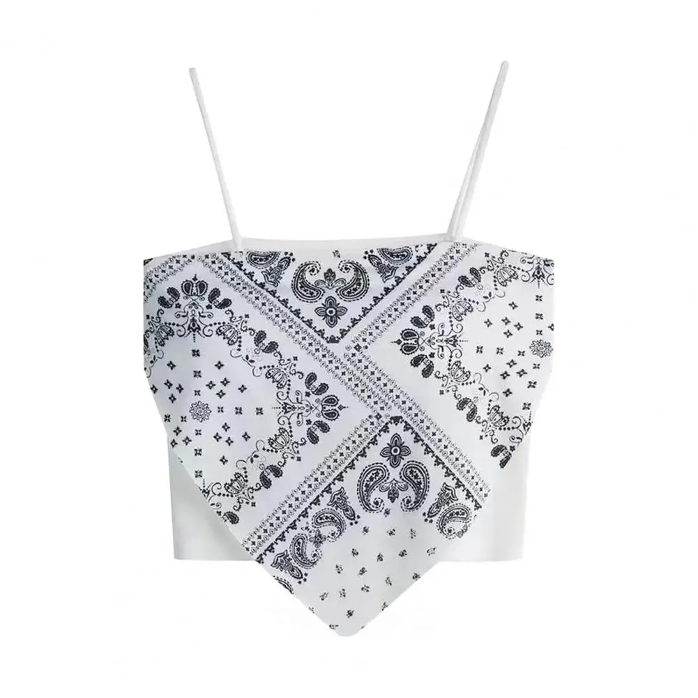 Spaghetti Strap Tank Top Sexy Backless Camisole Printed Blouse Summer Elegant Party Women Camis Korean Style Sexy Short Top