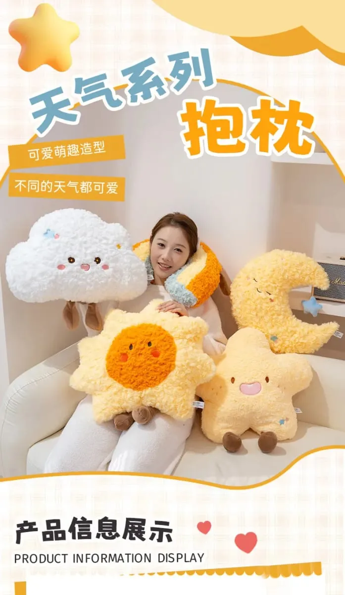 Siri Cuaca Bantal Mewah Bulan Lembut Gebu Hiasan Sofa Belakang Kusyen Hadiah Mainan Mewah Comel Untuk Hiasan Bilik Tidur Rumah Wanita