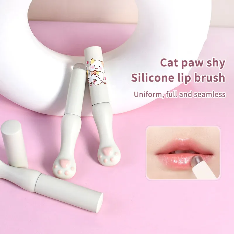 Silicone Lip Brush With Cover Angled Concealer Brushes Lip Balm Lip Gloss Angled Head Concealer Brushes Cat Paw Make Up Brushes — image 2
