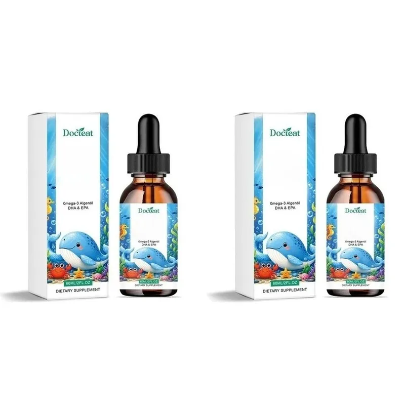 Docteat Rostlinný olej z omega-3 řas DHA EPA tekuté kapky Dětské zdraví mozku Vegan Denní výživa bez GMO Pomeranč 60 porcí