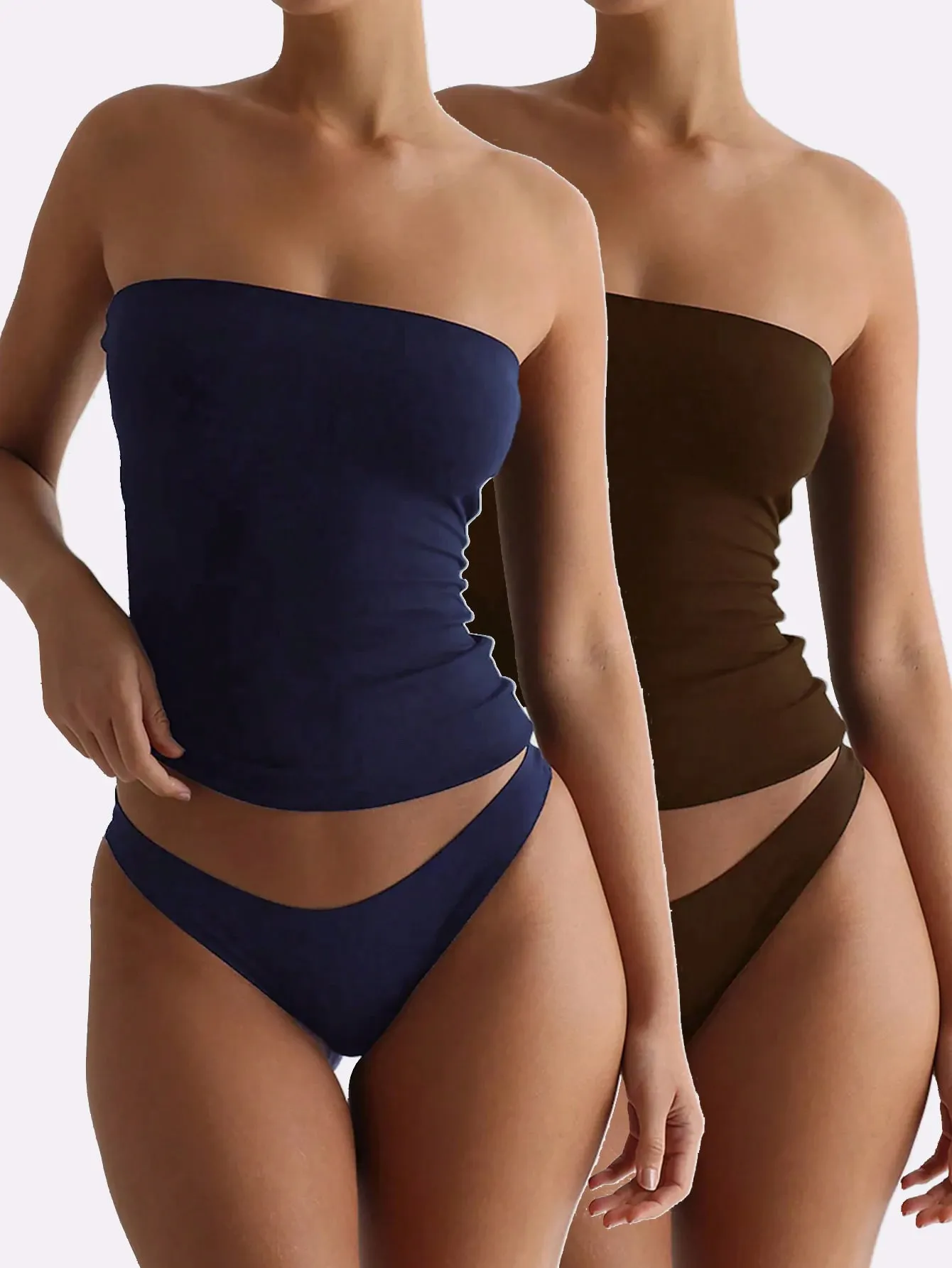 2 팩 솔리드 스트랩리스 튜브 탑 여성 소프트 스트레치 민소매 슬림 기본 우아한 레이어링 Bandeau Cami 데일리 캐주얼 복장 — image 12
