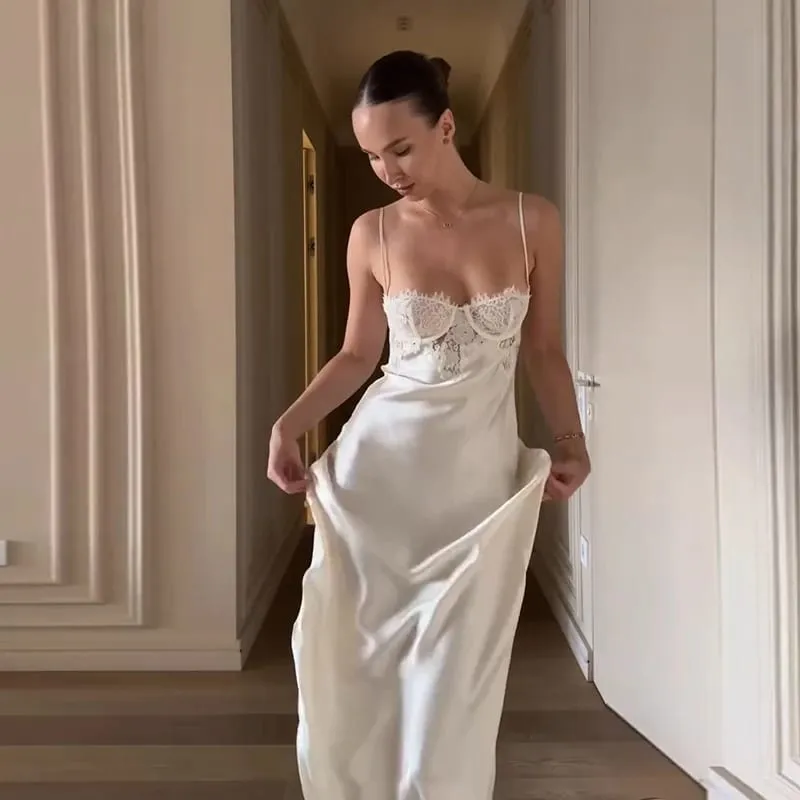 Robe longue en Satin pour femmes, dos nu, col en V, sans manches, fente, couleur unie, Sexy, Robes de soirée, vacances, été, 2026 — image 15