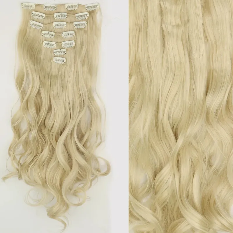 16 clip 7 pezzi / set estensioni dei capelli lungo rettilineo sintetico naturale nero biondo posticcio resistente al calore per l'acconciatura delle donne — image 20
