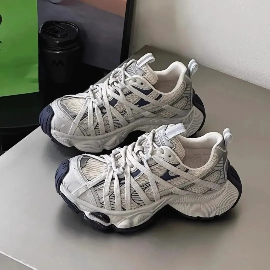 Frühling Sommer Neue Stil Männer Frauen Papa Schuhe Dicken Boden Netto Oberfläche Sport Schuhe Trendy Vielseitig Atmungsaktive Krawatte Schuhe — image 1