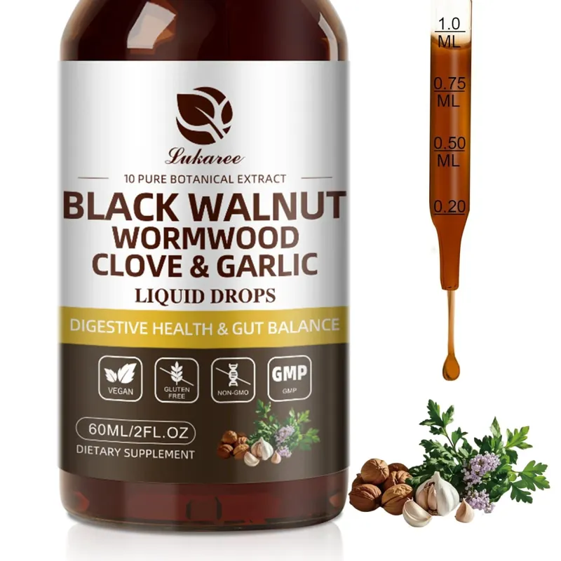 Black Walnut Wormwood Drop Rapid Gut Cleanse & Digestive Health with Clove Garlic Turmeric 98% Absorption Vegan Gluten-Free