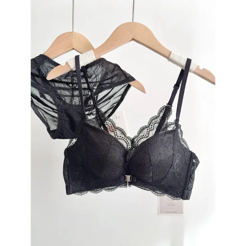 Set reggiseno in pizzo da donna con busto piccolo chiusura frontale senza fili bellissimo reggiseno push-up sul retro morbido intimo quotidiano taglia 32‑38AB — image 4