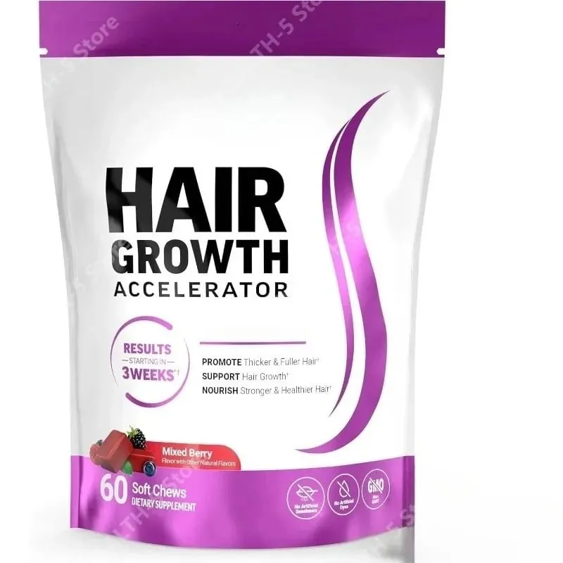 Biotine – supplément à mâcher doux pour la croissance des cheveux, soutient des cheveux plus épais, vitamine C et E pour une alimentation saine des cheveux, 60 gommes