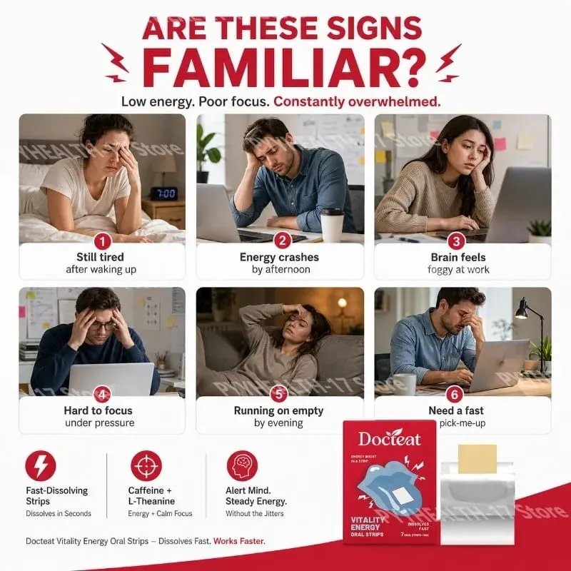 Docteat Vitality Energy Oral Strips, die im Mund schmelzen, lösen sich schnell auf, L-Theanin, kein Wasser erforderlich, bleiben wach, unterstützen 7 Strips — image 4