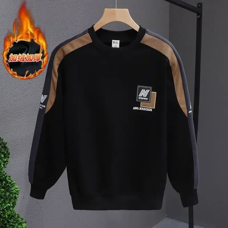 Men Clothes Embroidery Contrast Patchwork Trend Hoodies Sweatshirts Spring Autumn Long Sleeve Loose Vintage Tops Fashion Casual — image 1