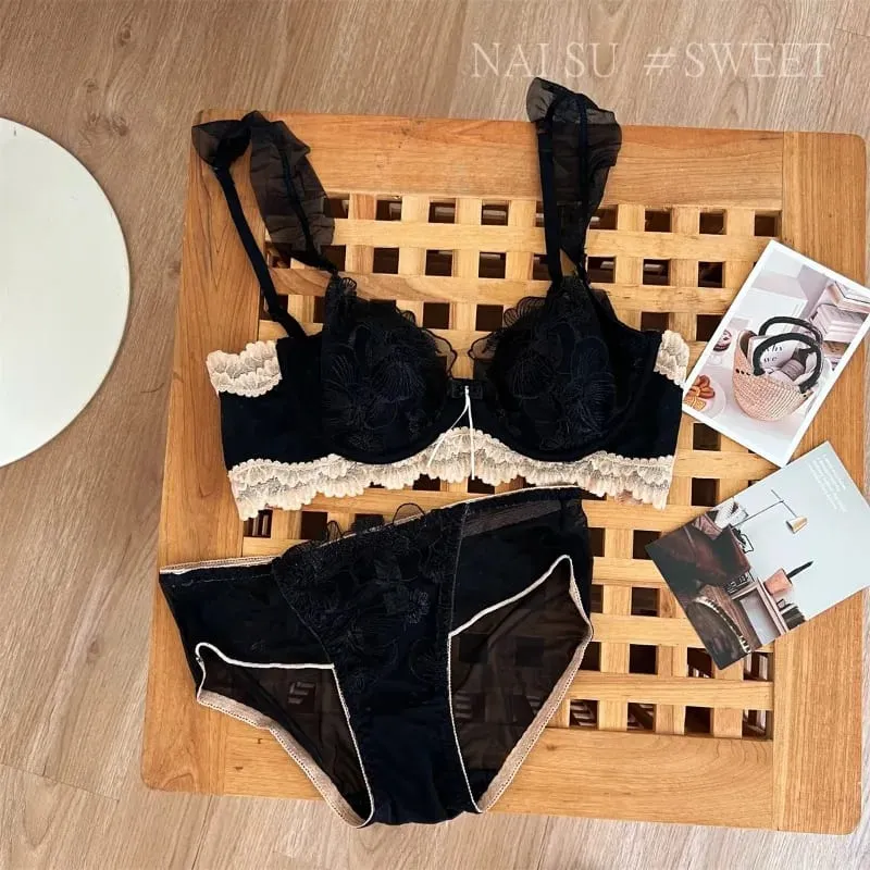 Sexy Anime Minimizer Bra Large Bust Rabbit Ear Cup French Lace Bralette Ultra Thin Retro Wirefree Support Comfort Set S-XL Tushy — image 1