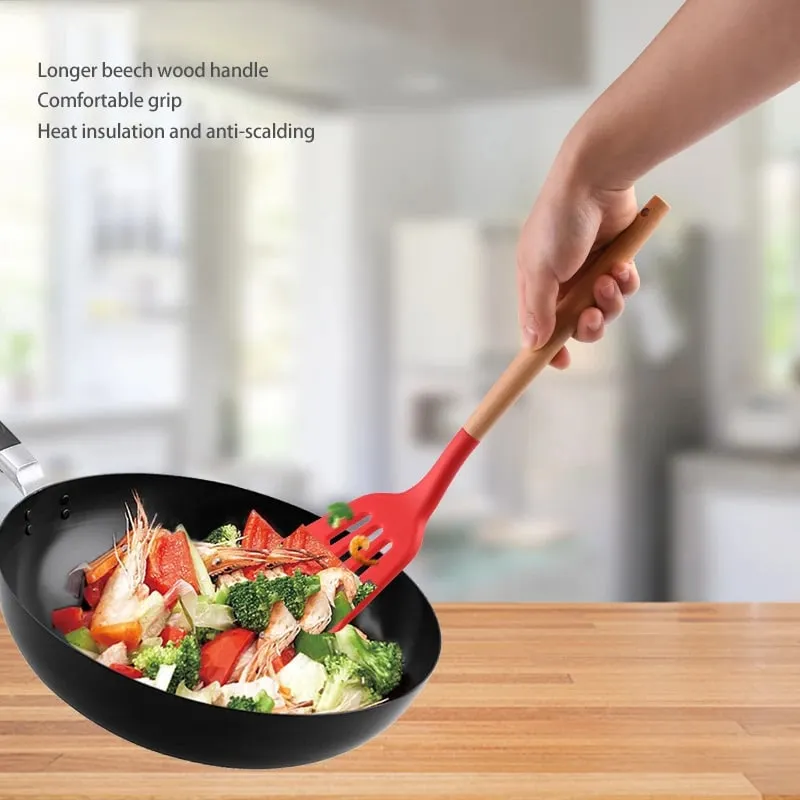 Alat Pemusing Silikon Spatula Telur Ikan Goreng Kuali Senduk Goreng Penyodok Berlubang Pemusing Alat Dapur Perkakas Memasak Dapur a — image 2