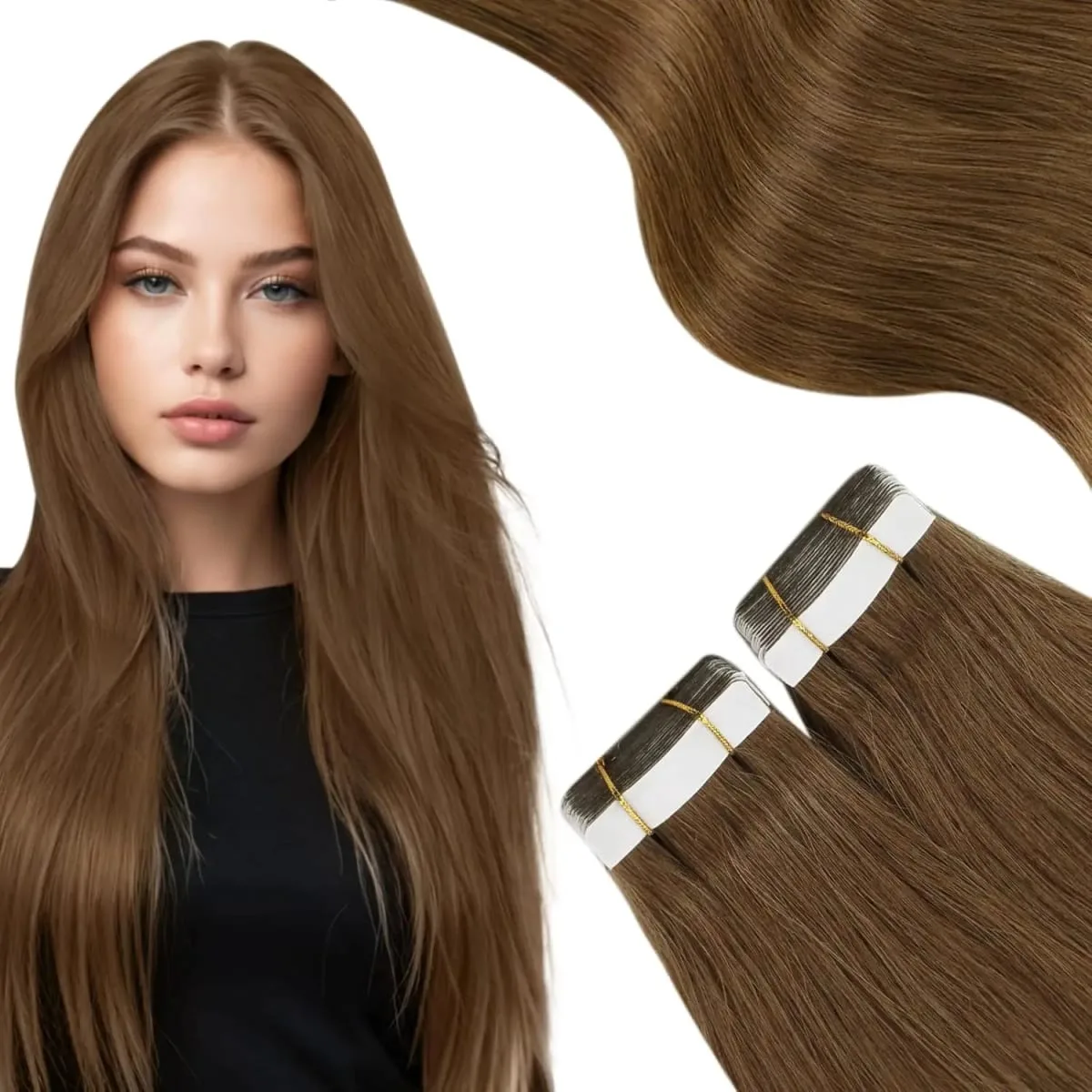 Moresoo เทปสองด้านต่อผม 100% ธรรมชาติ Silky ตรง 20PCS 40PCS สีบลอนด์เทปกาว Extensions — image 1