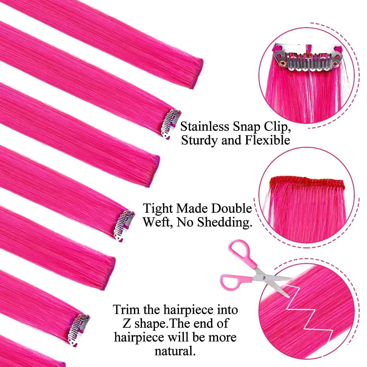 Extensions capillaires synthétiques à reflets colorés, 22 pouces, 10 pièces, postiches lisses roses pour femmes, enfants et filles, Cosplay de fête — image 3