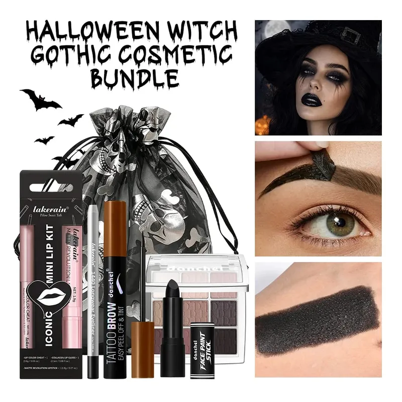 Kostium czarownicy na Halloween zestaw do makijażu z torebką ze sznurkiem cień do powiek szminka eyeliner farba do brwi na Halloween na imprezę cosplay — image 2